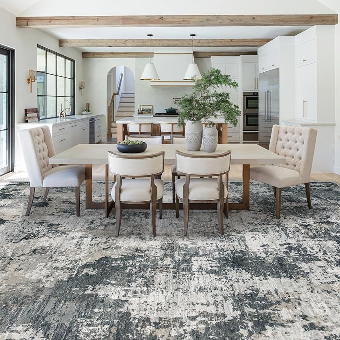 XLUEZ 9x12 Area Rug for Living Room, Washable Modern Abstract Large Area Rug Neutral Soft Non Slip Kids Rug Stain Resistant Indoor Carpet for Bedroom Dining Room Playroom Office(GreyWhite, 9'x12')