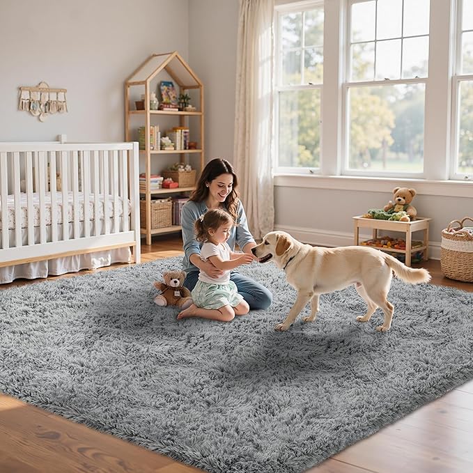 4x6 Area Rug for Living Room:Ultra Soft Fluffy Shag Light Grey Rugs,Large Fuzzy Plush Indoor Non Slip Carpet Washable Rug for Bedroom Kids Nursery Office Dorm Modern Decor(Light Grey 4'x6')