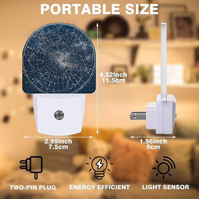 Night Lights Plug into Wall Star Map with Constellations Night Light Dusk to Dawn Smart Sensor Decorative Round Led Lamp for Bedroom Kitchen Hallway Nightlight for Women Men
