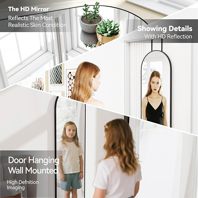 SCWF-GZ 47x14 Mirror Full Length Back Door Hanging or Wall Mounted Aluminum Metal Frame Arch Mirrors for Entryway Bedroom Bathroom Dressing Living Room 47 14 inch Black