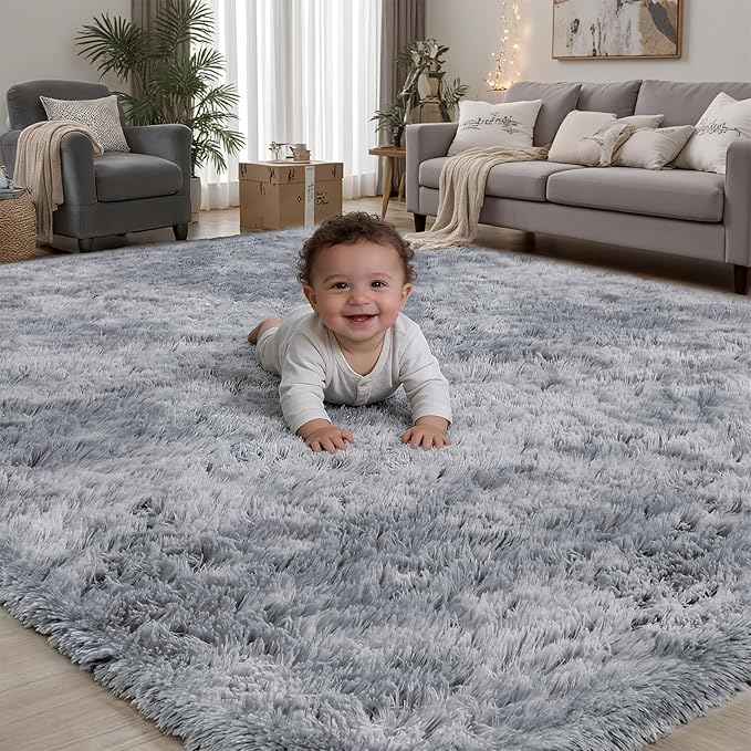 Area Rug for Living Room Bedroom: 5x7 Light Grey Soft Fluffy Shag Upgrade Non-Slip High Pile Carpet Large Fuzzy Plush Indoor Floor Decor Shaggy Rug for Kid Boys Girls Playroom Nursery Modern Home