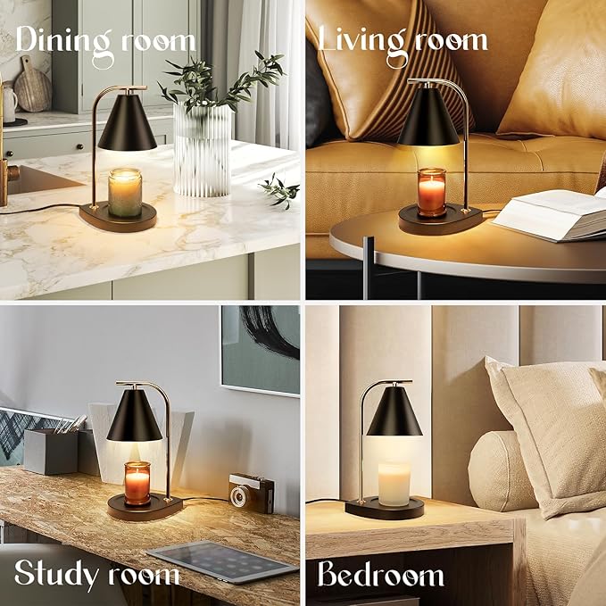 Aimoptg Candle Warmer Lamp with Timer, Dimmable Candle Lamp for Small and Large Jar Candles, Modern Candle Warmer Lamp with 2 Bulbs(Black Gold)