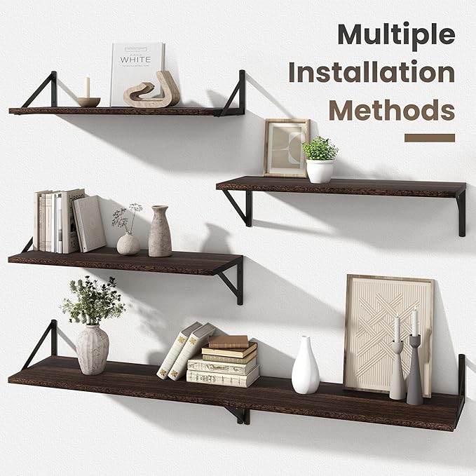 Marsmiles Deep Floating Shelves for Wall - 30 Inch Wide x 12 Inch Deep Wall Shelves Set of 2 - Rustic Wood Floating Shelves for Living Room Bedroom Bathroom