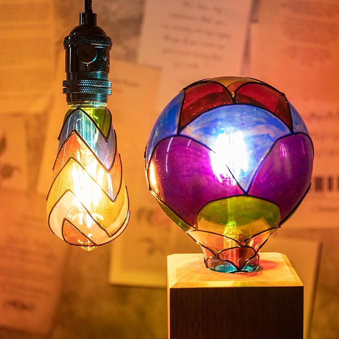 Stained Glass Light Bulb - Rainbow Painted Mosaic Bulb, 4W 120V, Multi-Colored Indoor, Fun Romantic and Unique Decorative Lighting
