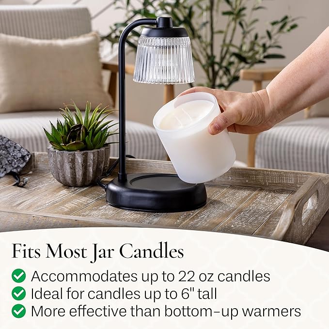 Candle Warmers Etc. Fluted Glass Lamp – for Top-Down Warming & Flame-Free Fragrance
