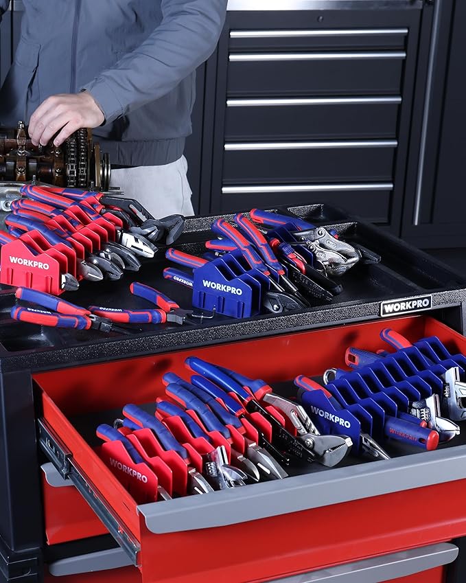 WORKPRO 4-Pack Plier Organizer Rack, Pliers Holder and Cutter Organizers with Non-Slip Rubber Base, 40-Slot Tool Box Organizer, Tool Drawer Organizer, Tool Storage, Plier Rack (Pliers Not Included)