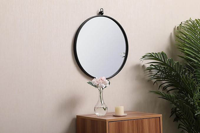 Focus 18x18 Round Wall Mirror, for Bathroom Bedroom Entryway, Black