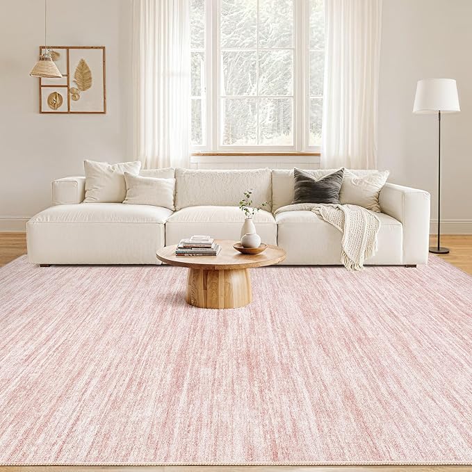 Nakagishi 6X9 Area Rugs Living Room: Washable Large Vintage Rug Neutral Non-Slip Soft Stain Resistant Indoor Carpet for Bedroom Nursery Dining Room Office Playroom - Pink-01