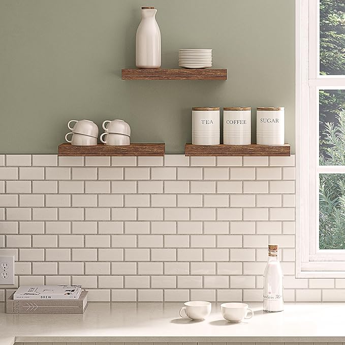 Ballucci Floating Shelves, 16" Wood Wall Shelf Set of 3, Invisible Brackets Floating Shelf for Wall Decor Living Room, Bathroom, Bedroom, Kitchen, 6" Depth, Rustic Brown
