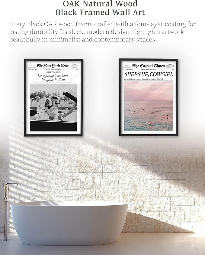 iHery Premium Natural Black OAK Wood 12x16in Surf’s Up Coastal Cowgirl Trendy Framed Wall Art, Vintage Hot Girls Canvas Wall Decor For Dorm Bedroom Living Room 1Pack