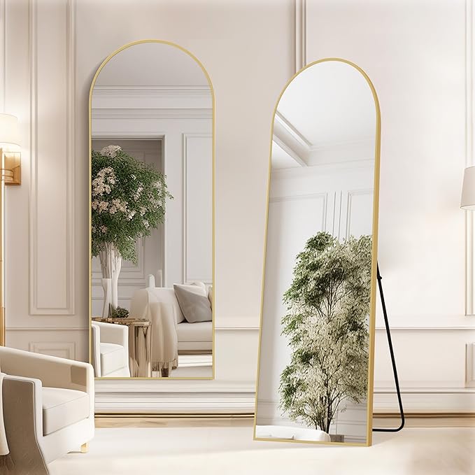 Simple Deluxe Arched Full Length Mirror, 59"x16" Large Floor Mirrors, for Wall Door Bedroom Bathroom Living Room (Gold)