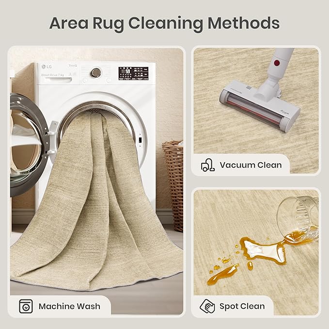 Valenrug Washable Rug 5x7 - Stain Resistant 5x7 Area Rugs for Living Room, Non Slip Backing Printed Rugs for Bedroom, Folable Machine Washable Area Rug (5'x7', Tan)