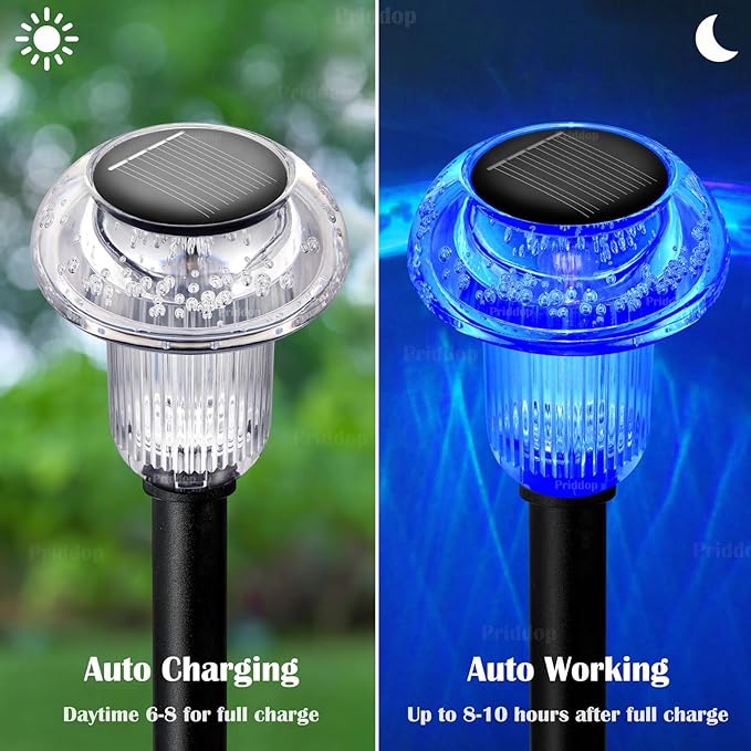 Priddop Solar Lights Outdoor Pathway Waterproof 16 Pack Color Changing LED Acrylic Mushroom Decorative Garden Lights for Yard Landscape Patio Outside Decorations