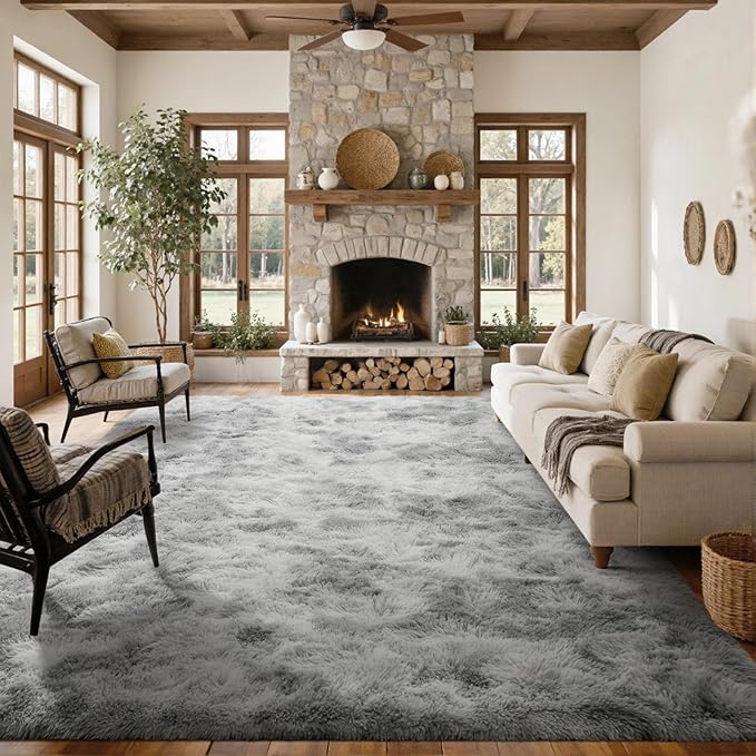 7x10 Area Rugs for Living Room, Large Fluffy Shag Bedroom Rugs Non-Slip, Ultra Soft Plush Carpet for Nursery Kids PlayRoom Dorm Office Indoor Modern Carpets(Grey)