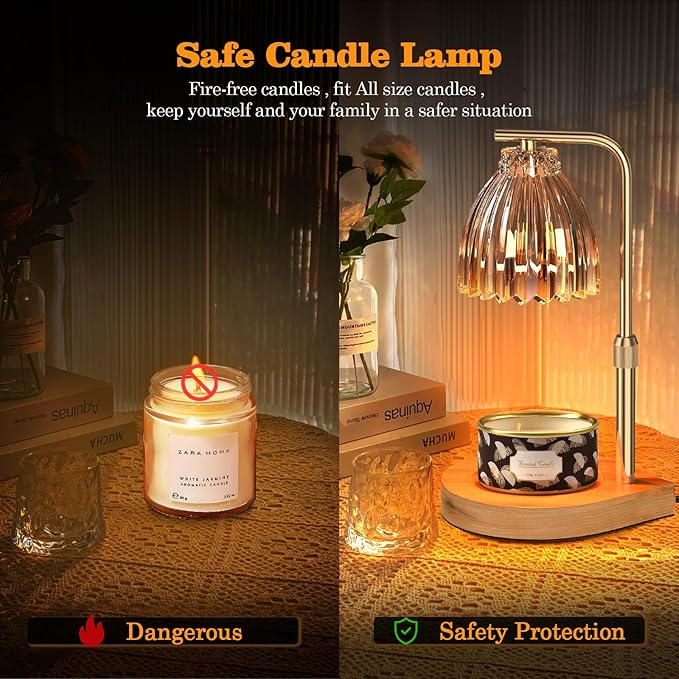 Mothers Day Gifts, Candle Warmer Lamp with Adjustable Height, Timer & Dimmer, Birthday Gifts for Women, Elegant Gift Box & Greeting Card, Candle Lamp with 2 Bulbs for Home Decor/Bedroom/Office