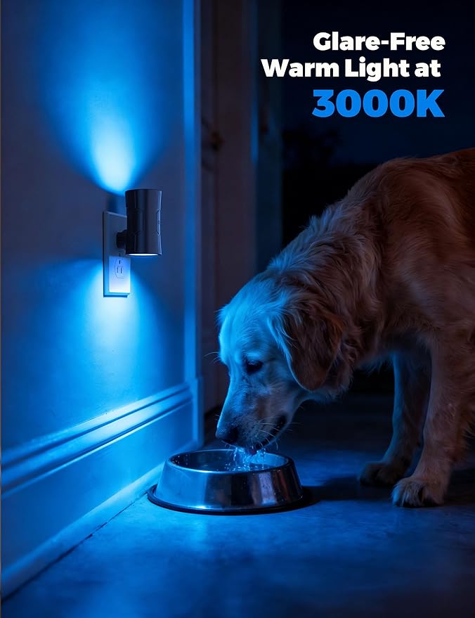 fesnne Night Light, 2-Pack Dimmable Plug-in Night Light with Auto On/Off & 90°Rotatable Plug, 0-100LM Adjustable Brightness, 1W Ultra Low Energy for Bedroom, Hallway, Bathroom, Nursery, Kids, Blue