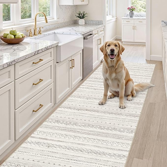 cotiled Hallway 2.6x10 Runner Rugs: Washable Boho Rugs with Non Slip Backing Large Soft Indoor Stain Resistant Carpet for Living Room Bedroom Farmhouse Dining Room Lightweight Home Decor Brown