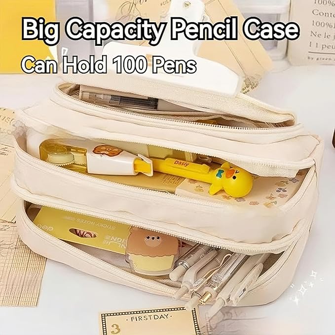 Big Capacity Pencil Case 3 Compartments Large Pencil Pouch Pen Bag Pencil Box Holder Organizer Simple Storage Aesthetic Stationery Cosmetic for Adults Men Women Office Essentials (Black)