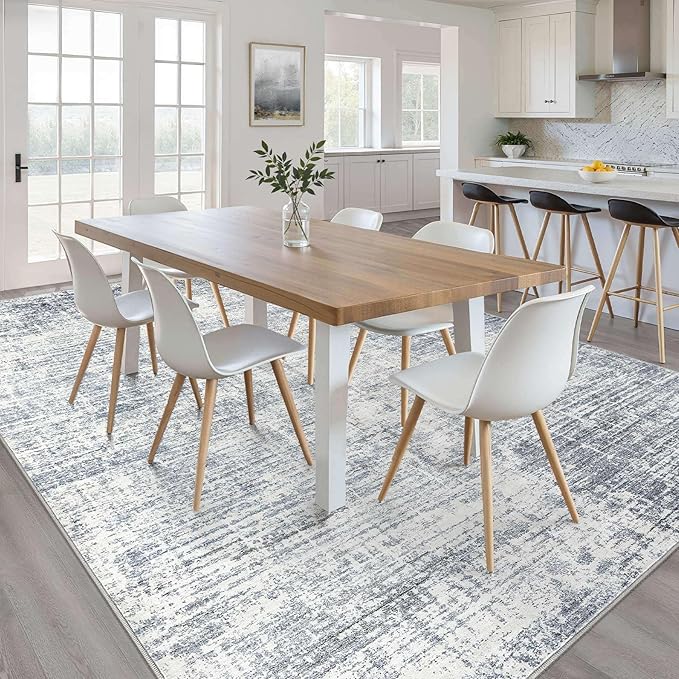 7x9 Area Rug Living Room: Washable Large Neutral Blue Rugs Abstract Soft Modern Stain Resistant Indoor Floor Non-Slip Carpet for Bedroom Nursery Kids Office Playroom Dining Room Under Table Home