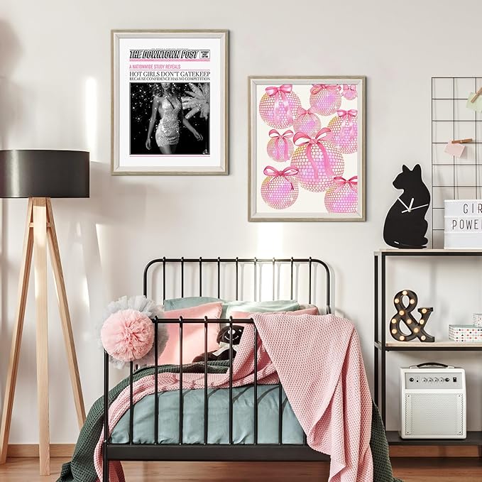 Habseligkeit Pink Fashion Wall Art Prints, Trendy Cute Wall Art Posters for Room Decor Aesthetic, Unique Room Decor for Girls Dorm, Framed, 8x10in, Set of 6