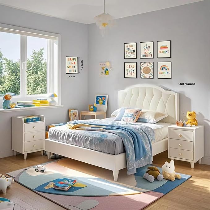 SEHSUVC Baby Alphabet 1 2 3 Wall Art Set of 9, Number Rainbow Canvas Posters Prints, Kids ABC Positive Affirmation Wall Decor Paintings for Kids Room Nursery Bedroom Home Decor 8x10In Unframed