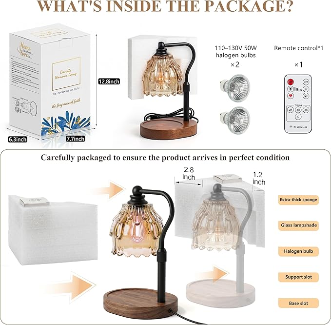 Candle Warmer Lamp with Timer and Wireless Remote Control, Dimmable Candle Warmer for Jar Candles, Height Adjustable Wax Melts Warmer, House Warming Gifts New Home Decor, Gifts for Women Mom