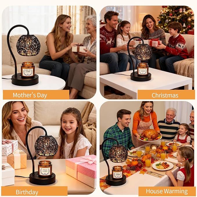 Earth Candle Warmer Lamp with Timer Dimmable, Home Decor & Gifts for Mom Women Wife, Safe Flameless Candle Warmer for Bedroom Home Decor, Wax Melt Lamp Fits All Jar Scented Candles 2 Bulbs
