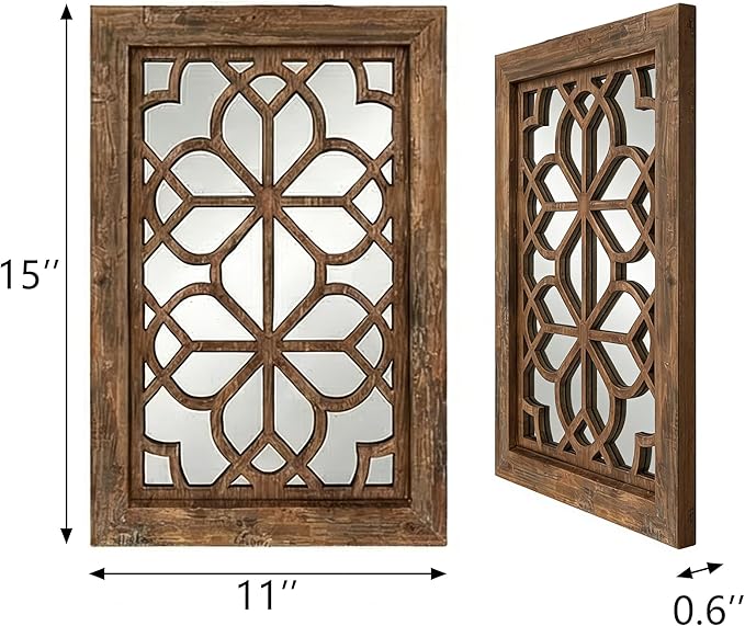 Set of 2 11x15 Inch Rectangular Shatterproof Redbrown Decorative Wall Mirrors, Boho Farmhouse Rustic Vintage Accent Mirrors for Living Room Bedroom Entryway & Home Decor