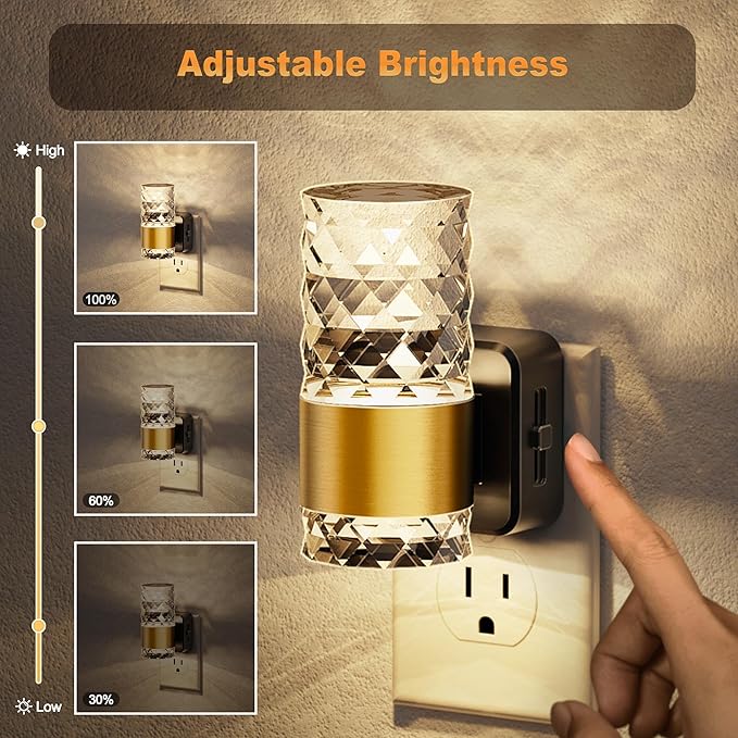 JandCase Night Light, Automatic Night Lights Plug into Wall,2 Pack 3000K LED Nightlights with 0-100LM Adjustable Brightness, Night Light Plug in with Light Sensor for Bathroom Hallway Room Decor