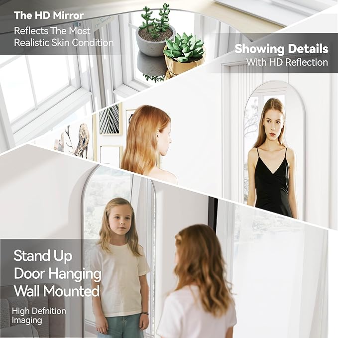 SCWF-GZ 57x20 Door Hanging Full Length Mirror, Floor (Height 5.7ft just Body in1.3ft) or Wall Mounted Metal Frame Arch Dressing Mirrors for Bedroom Bathroom Living Room 57 20 inch Silver