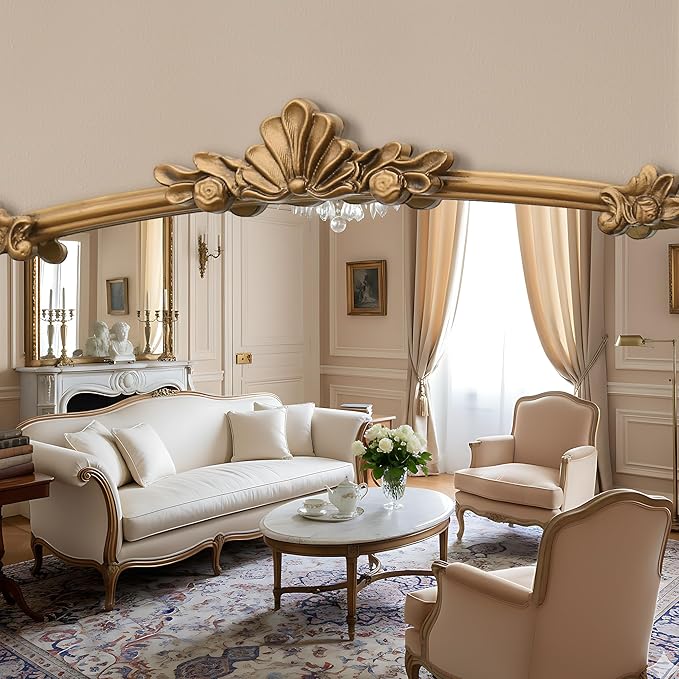 Besdomus Large Vintage Gold Mirror: 40"x29" Traditional Ornate Arched Mirror - French Baroque Antique Mirrors for Wall/Mantel/Bedroom/Entryway/Bathroom/Hallway - Home Decor for Fashion-Conscious