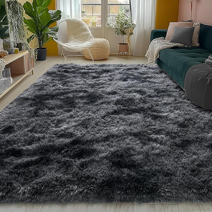 Ultra Soft Rugs for Living Room Bedroom, 5x7 Area Rugs for Living Room, Modern Shaggy Carpets Fuzzy Rug for Boys Girls Dorm Nursery Home Decor Aesthetic, Upgrade Non-Slip Durable, Dark Grey