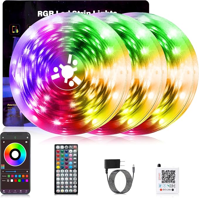 NBBUFF Led Lights for Bedroom Smart App Controlled 300FT(3 Rolls) RGB Strip Lights for Bedroom, Sync with Music, Ideal for Home Party and Room Decoration