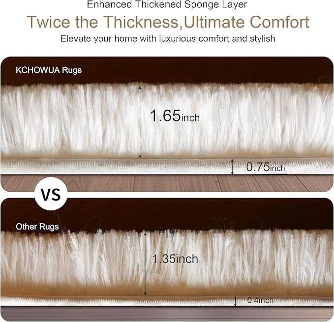 KICHOWUA Thick Area Rug Cream White Fluffy Shag 3x5 for Girls Bedroom, Soft Plush Fuzzy Shagggy Carpet for Living Room, Thickened Washable Non-Slip Furry Rug for Kids Toddler Boys Dorm Nursery, Ivory