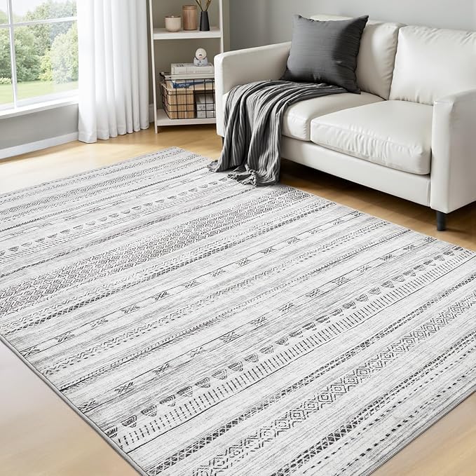 4x6 Area Rugs for Living Room Machine Washable Rug Distressed Indoor Carpet Neutral Moroccan Boho Rug Ultra Soft Area Rug for Bedroom Dining Room Playroom Office, Black