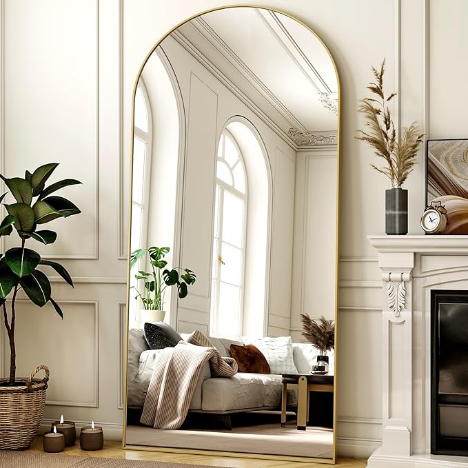 XRAMFY 78"x38" Arched Full Length Mirror with HD Real Glass, Aluminum Frame, Shatter-Resistant, Wall Mounted or Standing, Gold Floor Mirror for Bedroom & Dressing Room