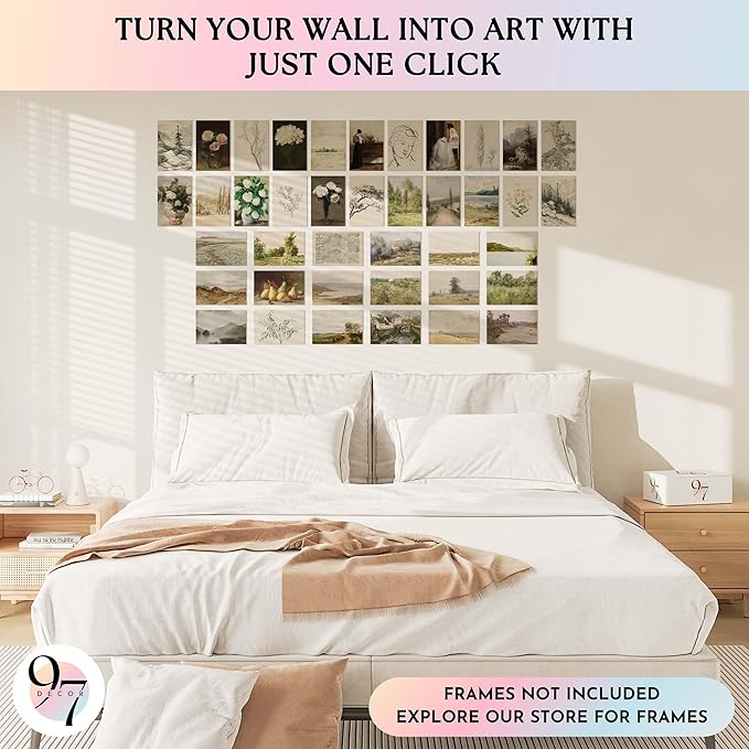 97 Decor Vintage Wall Art Decor - 40 Pcs Vintage Prints For Wall Decor Aesthetic, French Country Wall Collage Kit Landscape Painting Nature Pictures For Bedroom (4x6)