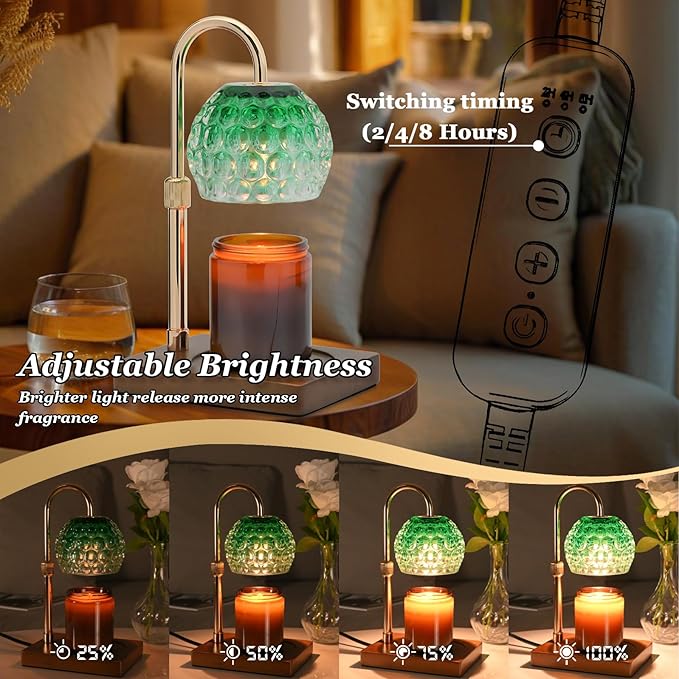 Cawalap Candle Warmer Lamp Timer - Christmas Gifts for Women Mom, House Warming Gifts New Home Decor Modern Farmhouse Decor, Glass Candle Warmer Wax Melt with 2 Bulbs Green