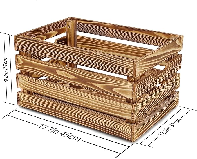Brown Wooden Crates are Suitable for Storage, Milk Crates, Wine Crates, Festival Decorations, Camping, and Other Multi-Purpose. They are Sturdy and Durable, set of 2 Length of 17.7 inches.
