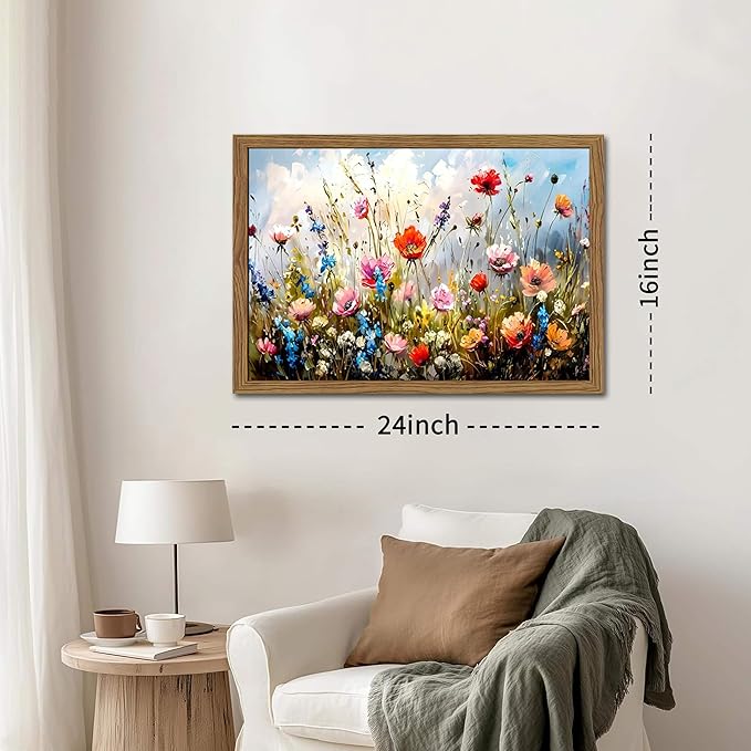 Framed Nature Floral Canvas Wall Art for Living Room - Colorful Flowers Botanical Wall Decor, Floral Market Watercolour Pictures Prints for Bedroom Bathroom Home Decor 16x24 inch