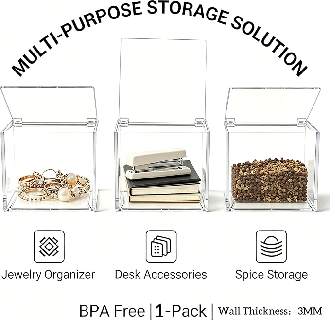 KissYou Acrylic Box with Lid Clear Square Cube Face Towel Storage Box Desk Organizers Aesthetic Hair Accessories Gift Box