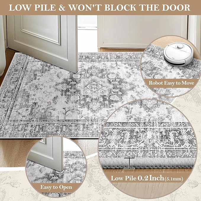 CAPALOCA Machine Washable Rugs Nursery Rug 8x10 Area Rugs Girl Non Slip Low Pile Water Repellent Soft Print Pattern for Bedroom Indoor Decor Kids Playroom Blackgray