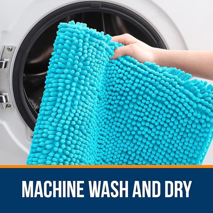 OLANLY Large Bathroom Rugs 59x35, Extra Soft Absorbent Chenille Bath Rugs, Rubber Backing Quick Dry, Machine Washable Bath Mats for Bathroom Floor, Tub and Shower, Home Decor Accessories, Aqua Sky