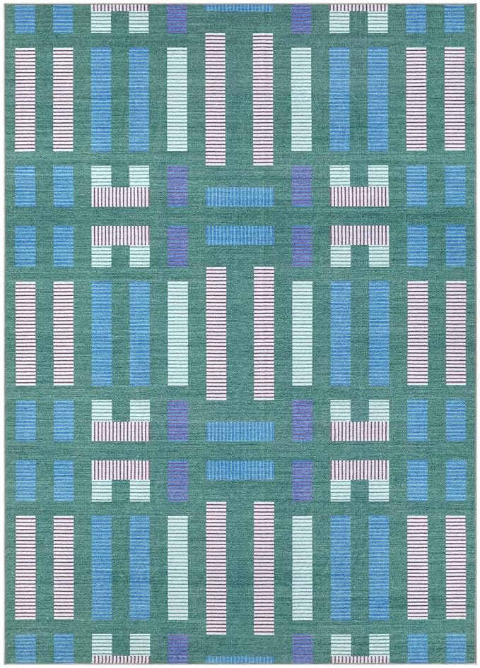cotiled 5x7 Area Rug Living Room: Washable Boho Rugs with Non Slip Backing Large Soft Indoor Stain Resistant Carpet for Bedroom Farmhouse Dining Room Lightweight Home Decor Green