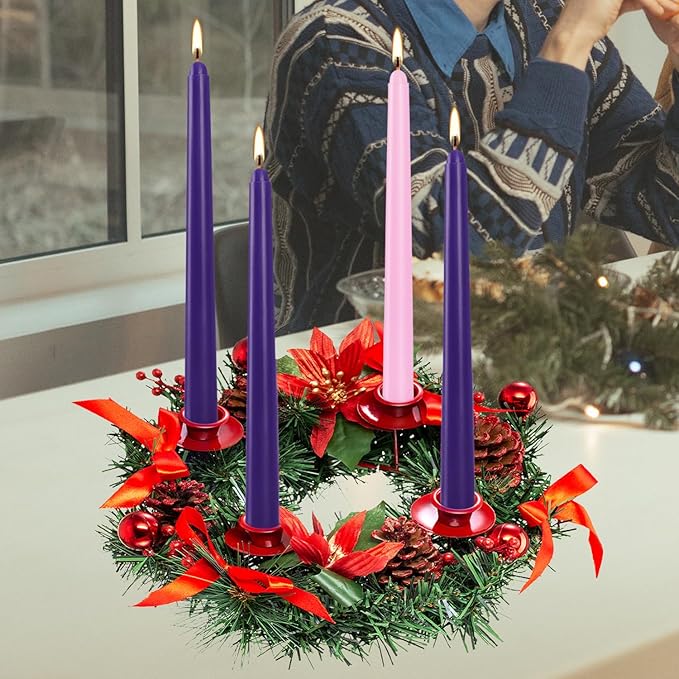 YOROXRG 16 Pack Advent Taper Candles Premium Hand Dipped 10in Unscented Christmas Taper Candles - Ideal for Seasonal Celebrations, Holidays, Church, Celebration, Party