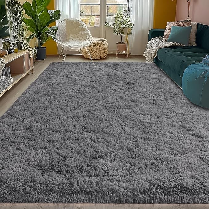5x7 Fluffy Fuzzy Area Rug for Living Room Bedroom, Ultra Soft Rugs for Living Room, Modern Shaggy Carpets Rug for Boys Girls Dorm Nursery Home Decor Aesthetic, Upgrade Non-Slip Durable, Grey