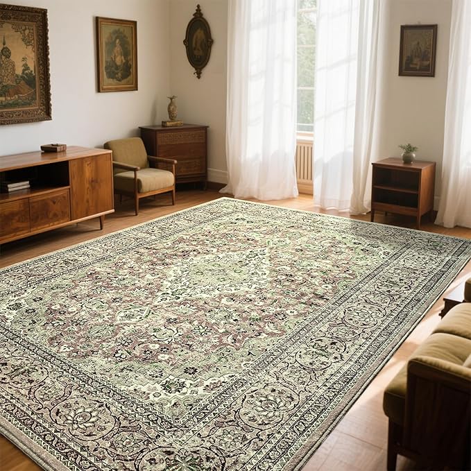 Goideal Washable Rug 5x7, Sage Green Area Rugs Non Slip, Indoor Low Pile Carpet with Rubber Backing for Living Room Kitchen Bathroom Entryway Office Bedroom
