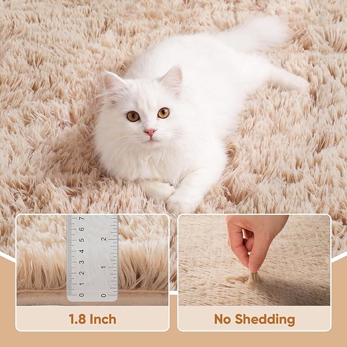 Area Rug for Living Room Bedroom: 9x12 Camel Soft Fluffy Shag Upgrade Non-Slip High Pile Carpet Large Fuzzy Plush Indoor Floor Decor Shaggy Rug for Kid Boys Girls Dorms Playroom Nursery Modern Home