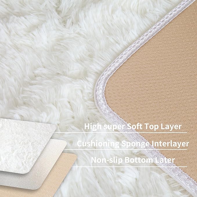 KCHOWUA Cream White Fluffy Area Rugs for Bedroom, 6x9 Machine Washable Plush Furry Fuzzy Rug for Living Room, Modern Soft Shag Shaggy Carpet for Kids Boy Girls Dorm Room Nursery,Ivory