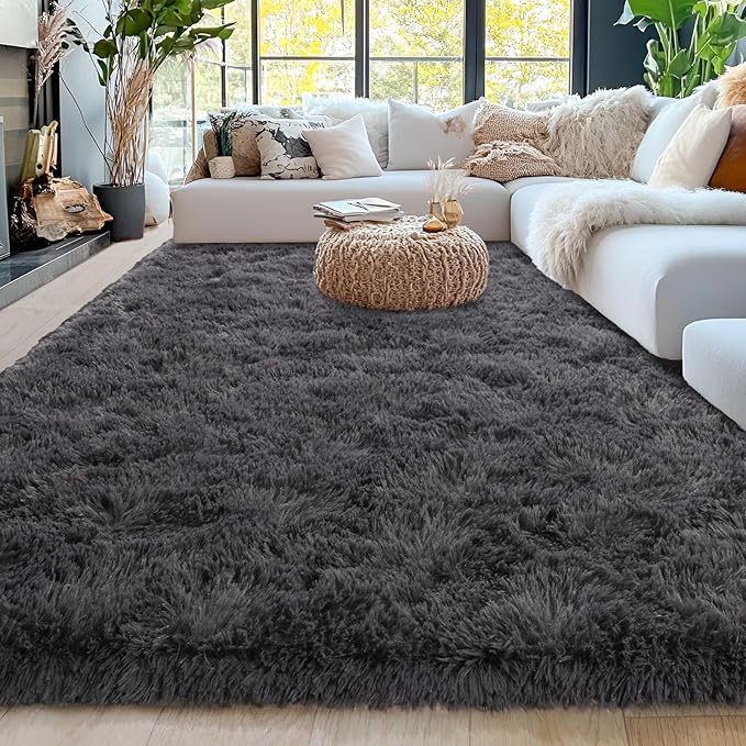 5x7 Fluffy Fuzzy Area Rug for Living Room Bedroom, Ultra Soft Rugs for Living Room, Modern Shaggy Carpets Rug for Boys Girls Dorm Nursery Home Decor Aesthetic, Upgrade Non-Slip Durable, Charcoal Grey